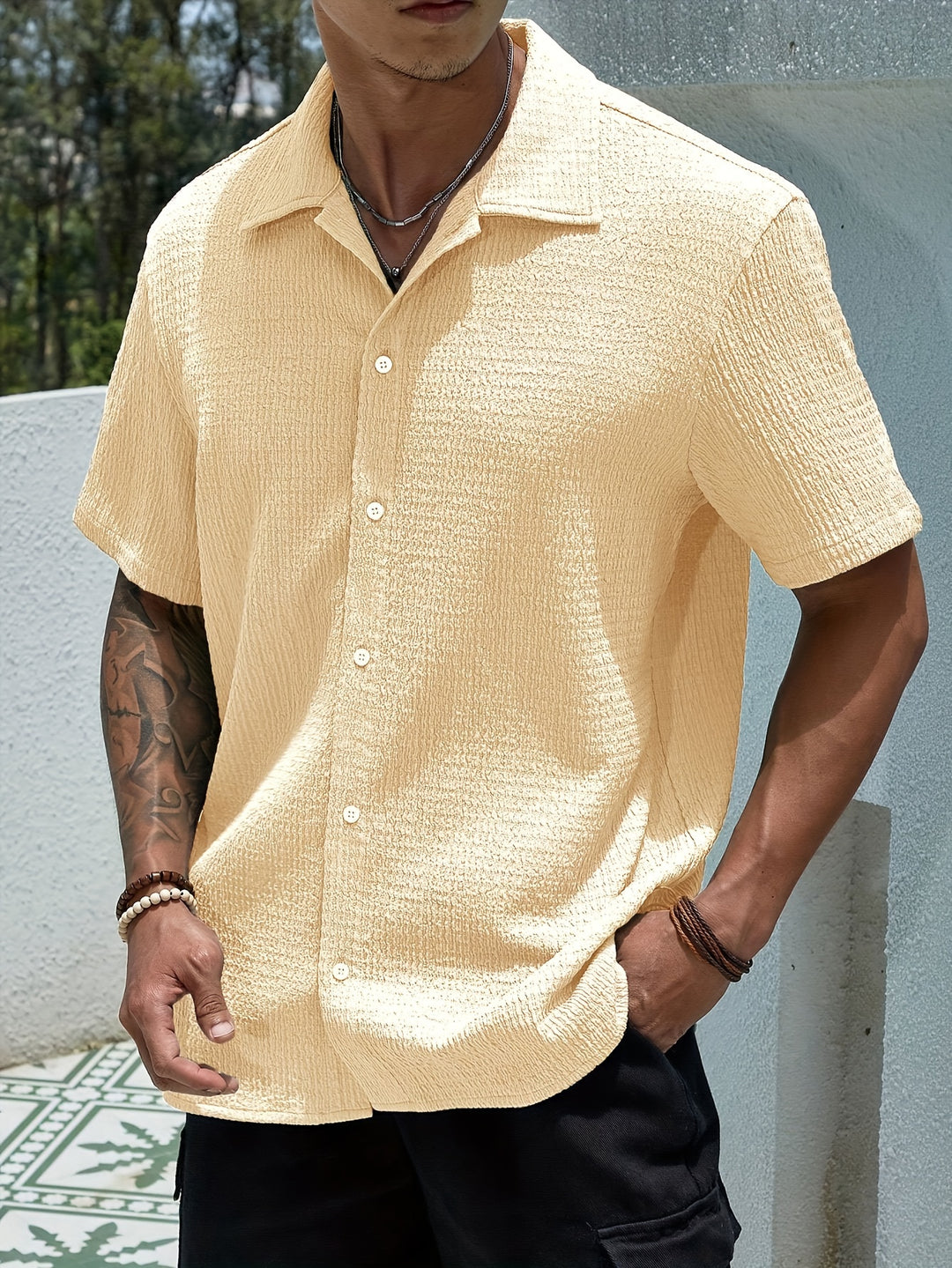 Camicia da uomo | Classica ed elegante & Leggera | Maniche corte & Chiusura a bottone