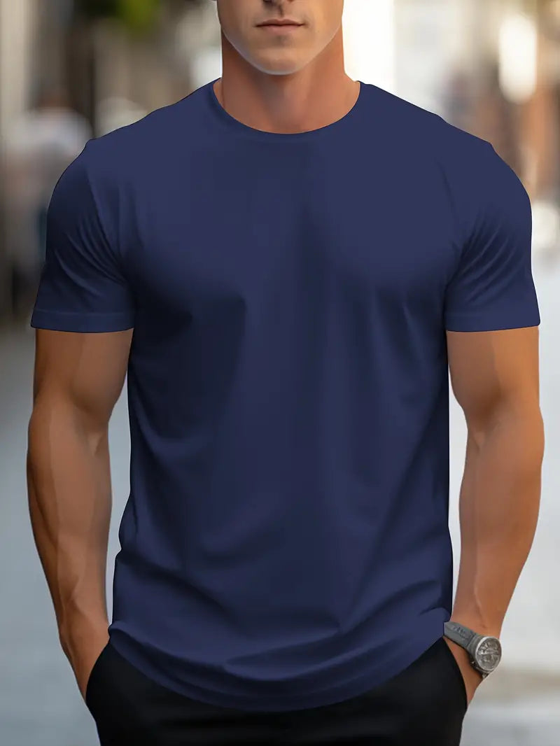 T-Shirt da Uomo | Tinta Unita con Girocollo | Stile Streetwear Ampio | Poliestere