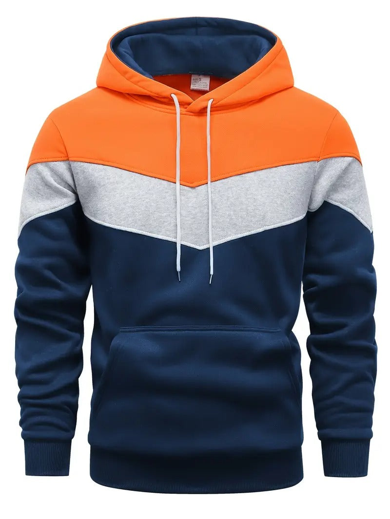 Felpa da uomo | Blocco di colori | Stampa grafica | Streetwear invernale