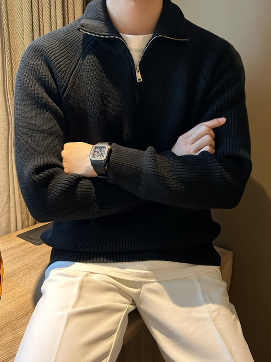 Maglione da Uomo Invernale | Maglia Spessa con Mezza Zip | Pullover Elegante e Casual | Poliestere
