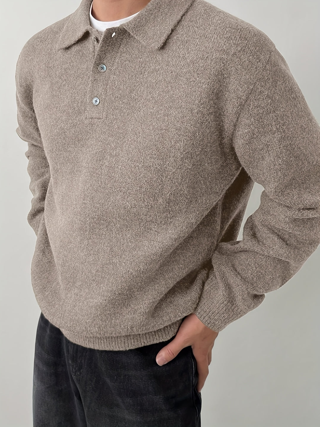 Maglione Polo da Uomo | Pullover a Maniche Lunghe con Bottoni | Tessuto Elasticizzato | Poliestere