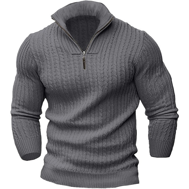 Maglia Uomo | Collo Half-Zip | Maglia Calda a Treccia | Autunno/Inverno | Poliestere
