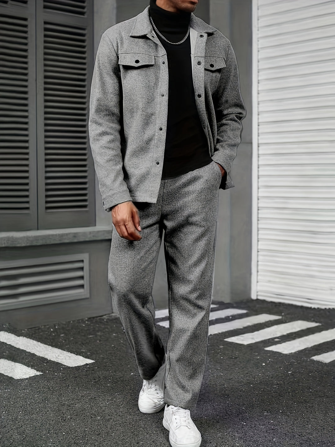 Completo Casual Uomo 2 Pezzi | Camicia Button-Up e Pantaloni | Vestibilità Ampia | Poliestere
