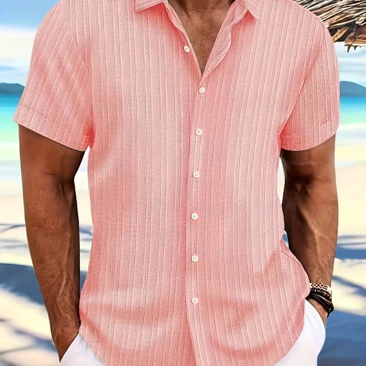 Camicia da Uomo | Design Uniforme Tessuto | Collo Rigido & Chiusura con Bottone | Stile Casual Estivo