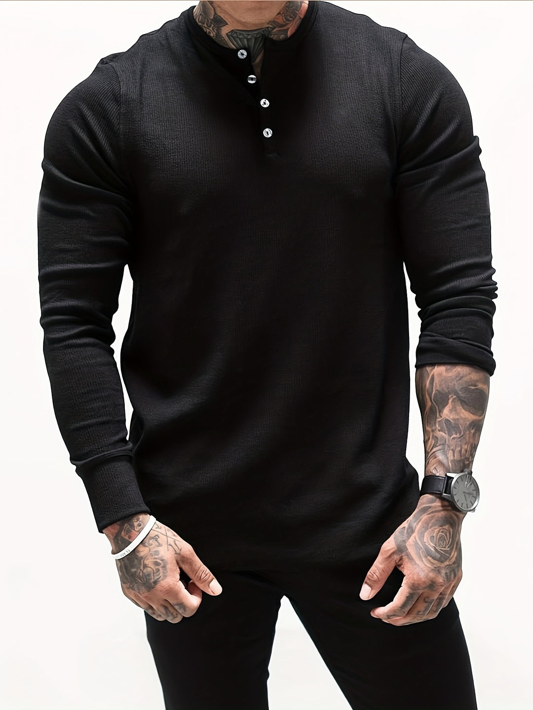 Camicia Henley da Uomo | Tessuto a Costine & Stretch | Slim Fit | Sport & Casual