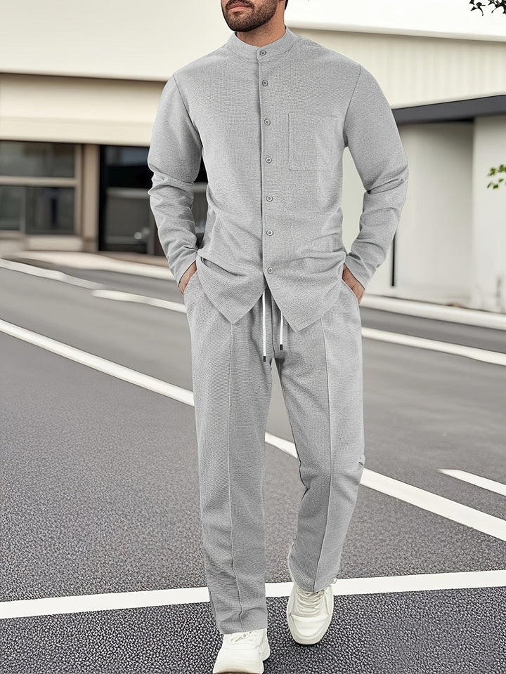 Set due pezzi da uomo | camicia casual e pantaloni con coulisse | poliestere