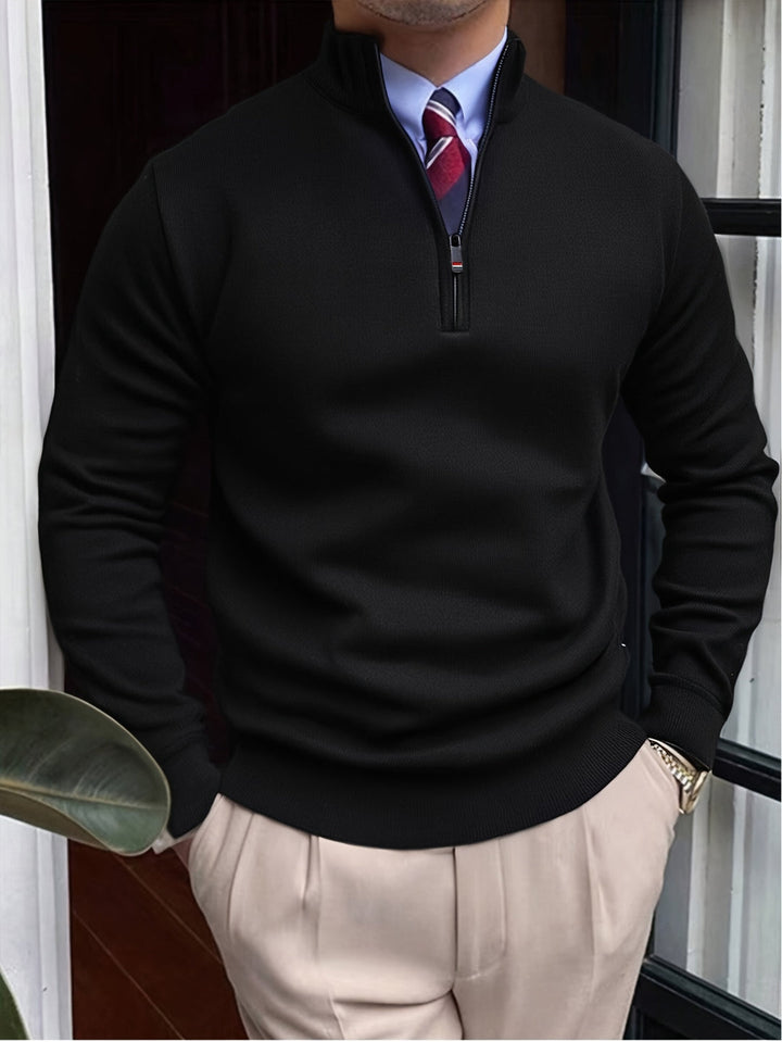 Maglione Uomo a Maglia | Collo a V con Mezza Zip | Maniche Lunghe | Poliestere