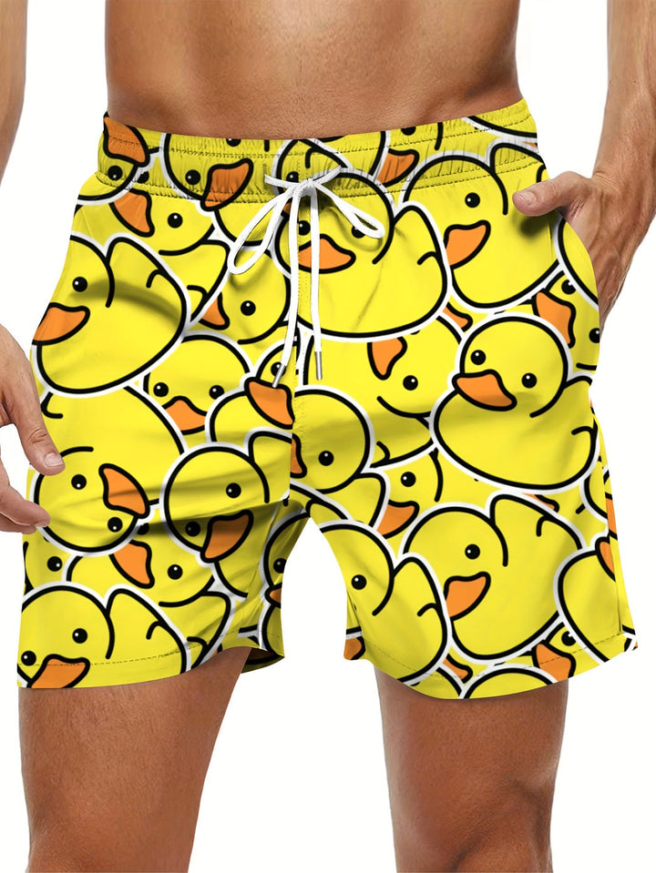 Pantaloni Corti Uomo | Stampa Digitale Anatra Cartoon | Casual & Creativo | Con Coulisse e Tasche