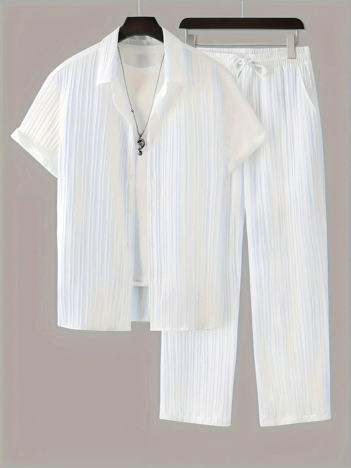 Set da Uomo a Due Pezzi | Camicia a Righe & Pantaloni con Coulisse | Casual & Confortevole