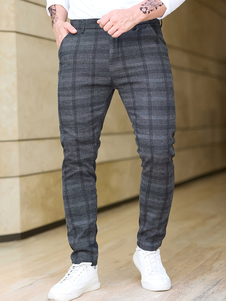 Pantaloni da Uomo | Slim-Fit a Quadri | Stretch & Tasche con Zip | Trendy & Casual