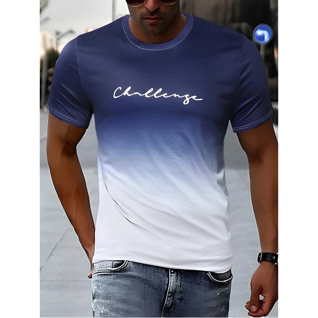 T-Shirt da Uomo | Design Sfumato con Stampa Lettere | Streetwear Casual | Poliestere