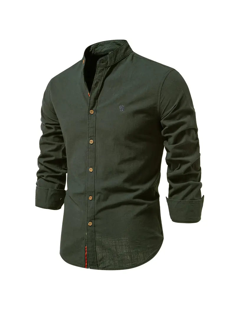 Camicia da Uomo | 100% Cotone-Lino | Casual e Traspirante | Maniche Lunghe & Colletto Classico