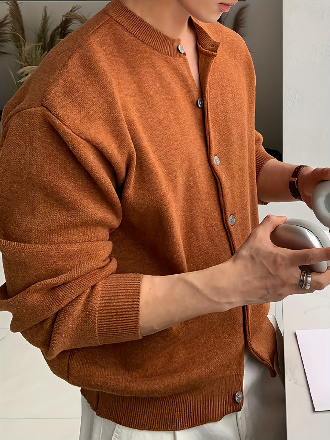 Cardigan da uomo in maglia | Chiusura con bottoni | Vestibilità regolare | Collo rotondo | Poliestere caldo