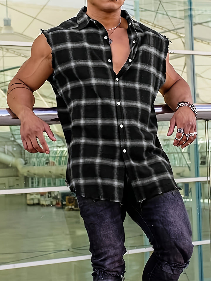 Camicia senza maniche | Camicia a quadri in flanella | Stile casual da strada e da spiaggia