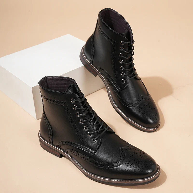 Stivali da uomo | Design Italiano | Modello Alto & Chiusura con Lacci | Retro PU Pelle