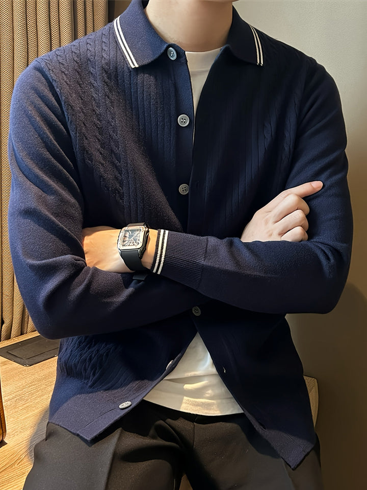 Maglione da Uomo | Lavorazione a Treccia & Leggero | Con Bottoni & Colletto Casual | Autunno & Inverno