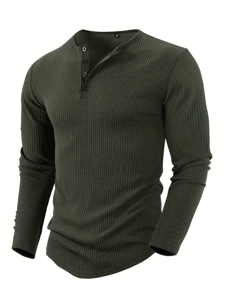Maglia Henley Uomo a Righe Verticali | Collo Tondo con Quattro Bottoni | Traspirante e Versatile | Poliestere