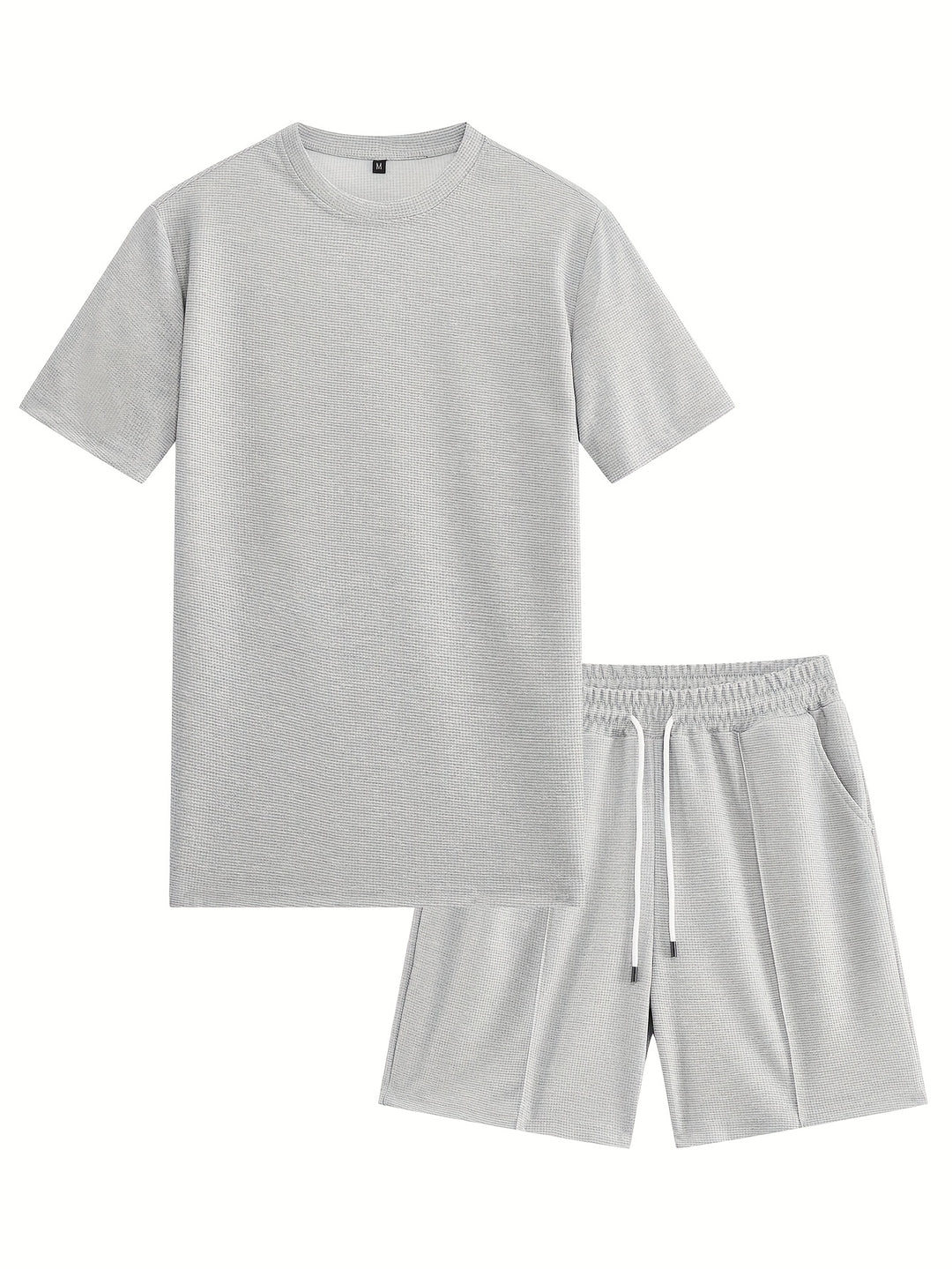 Set da Uomo | Outfit Sportivo Estivo | T-shirt a Waffle & Shorts con Tasche | Materiale Elastico