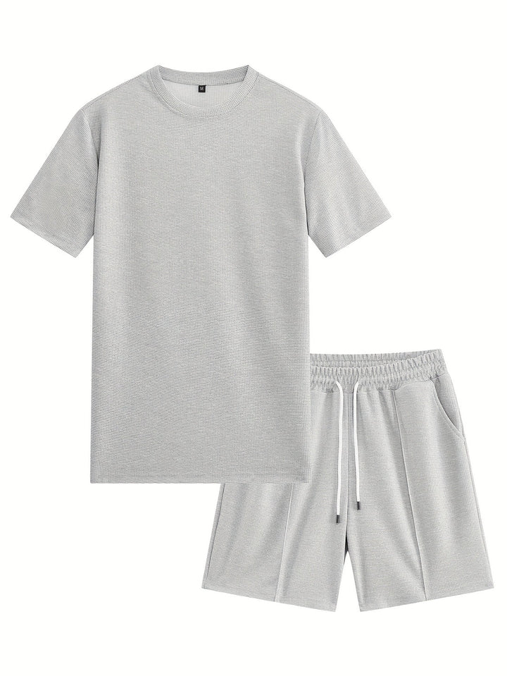 Set da Uomo | Outfit Sportivo Estivo | T-shirt a Waffle & Shorts con Tasche | Materiale Elastico