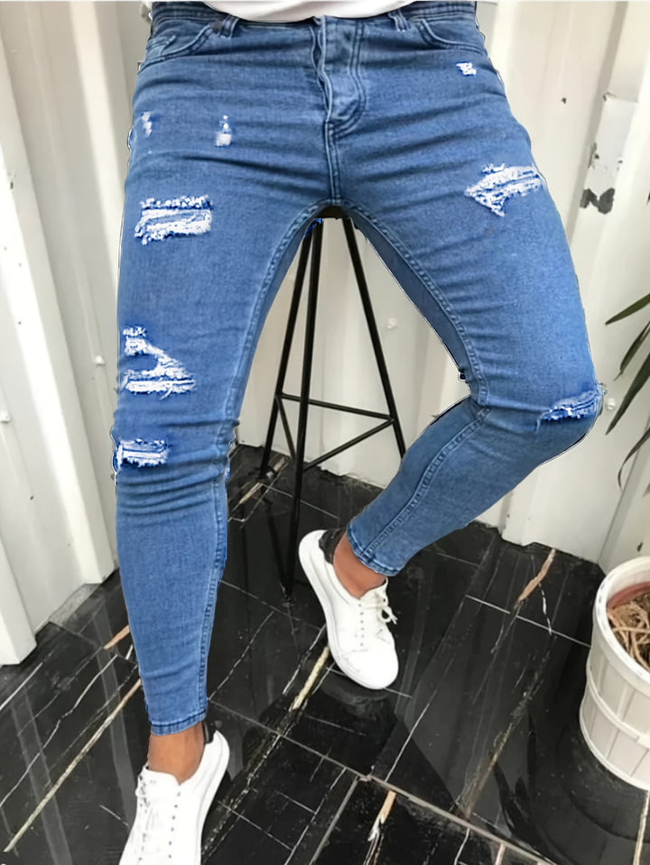 Jeans Uomo | Denim Elasticizzato | Dettagli Trendy e Strappati | Tutte le Stagioni