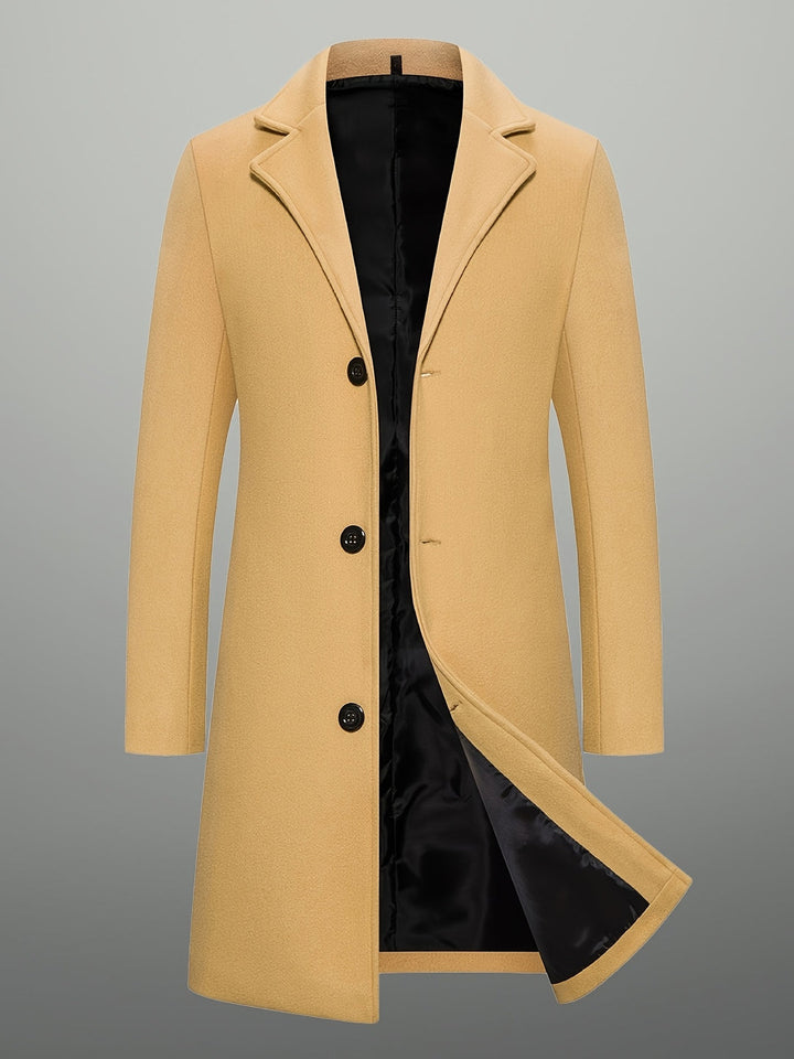 Cappotto da Uomo in Tweed Lunghezza Media | Monopetto con Bottoni | Collo a Rever | Poliestere