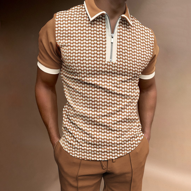 Polo Uomo | Design con Zip Retro | Motivo Unico & Casual Moderno | Stile Estivo in Poliestere