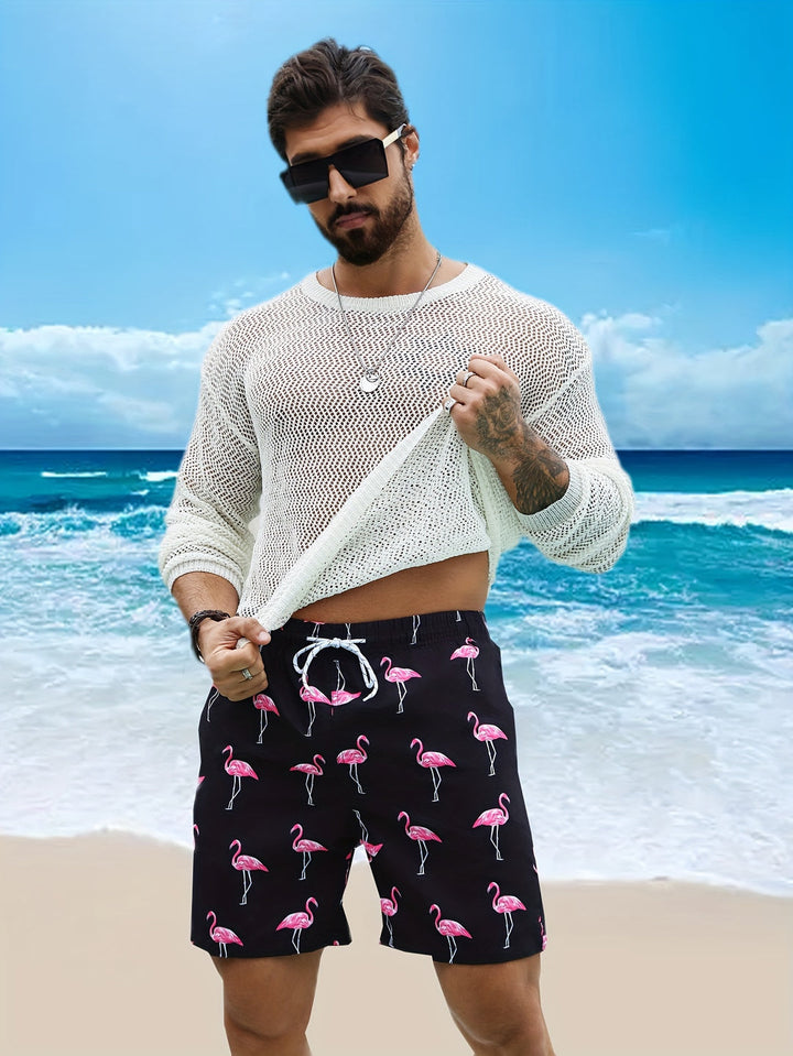 Pantaloni da spiaggia da uomo | Colori gradienti & Stampa di fenicotteri | Stile estivo casual