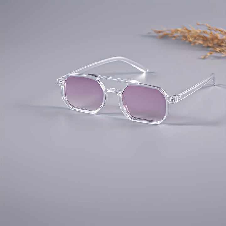 Occhiali da Sole Vintage da Uomo | Ponte Doppio Poligonale | Montatura Trasparente & Protezione UV