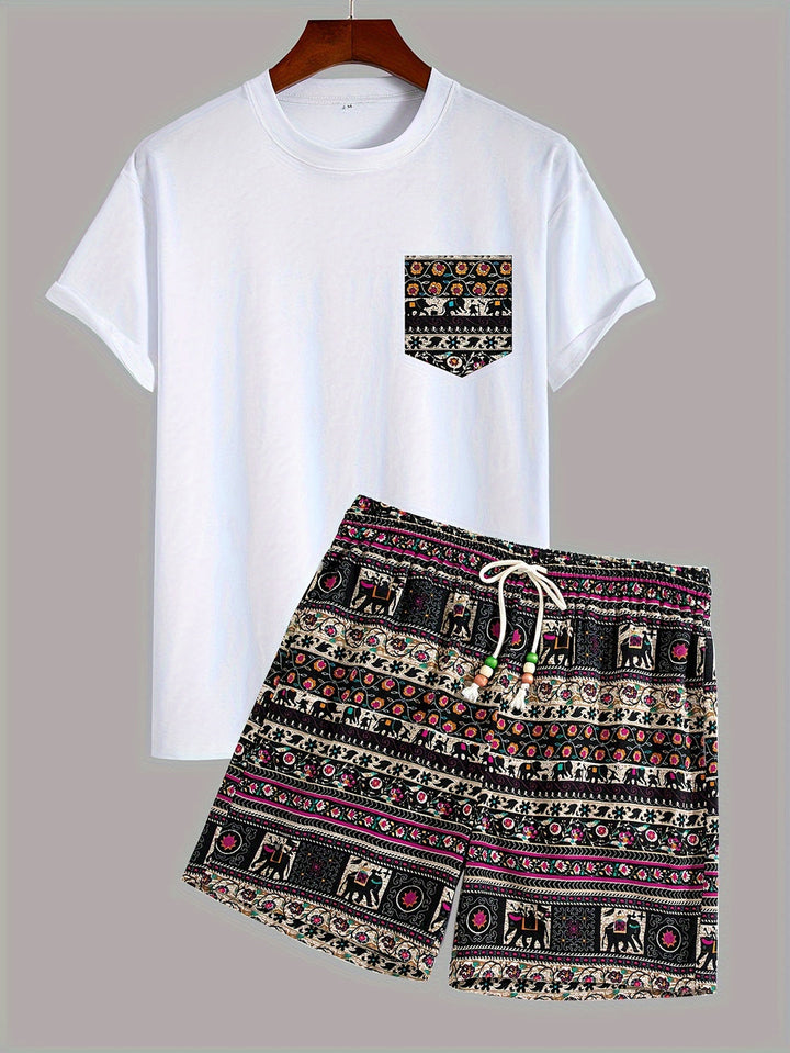 Set Boho da Uomo | Vivace & Stile | T-Shirt con Stampa Tribale & Pantaloni Corti | Cotone