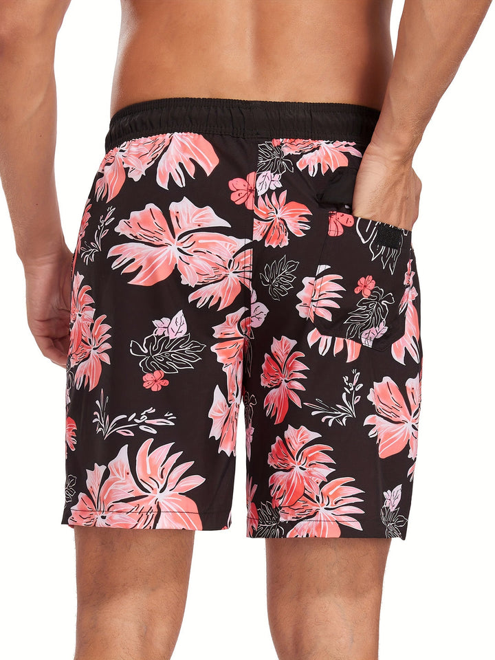 Costume da bagno da uomo | Stampa hawaiana e fenicottero | Asciugatura rapida e con cordino