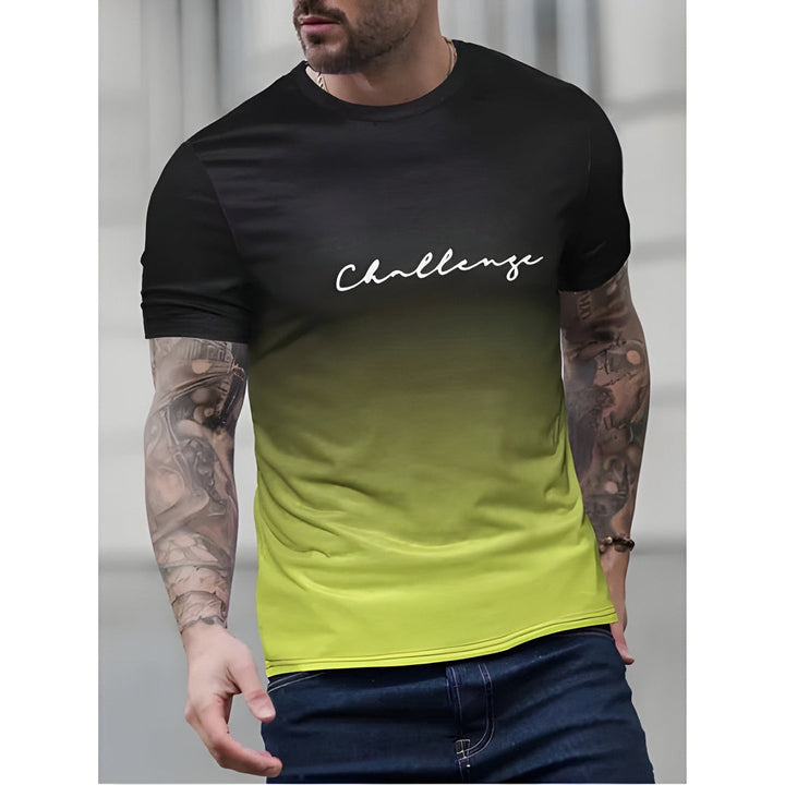 T-Shirt da Uomo | Design Sfumato con Stampa Lettere | Streetwear Casual | Poliestere