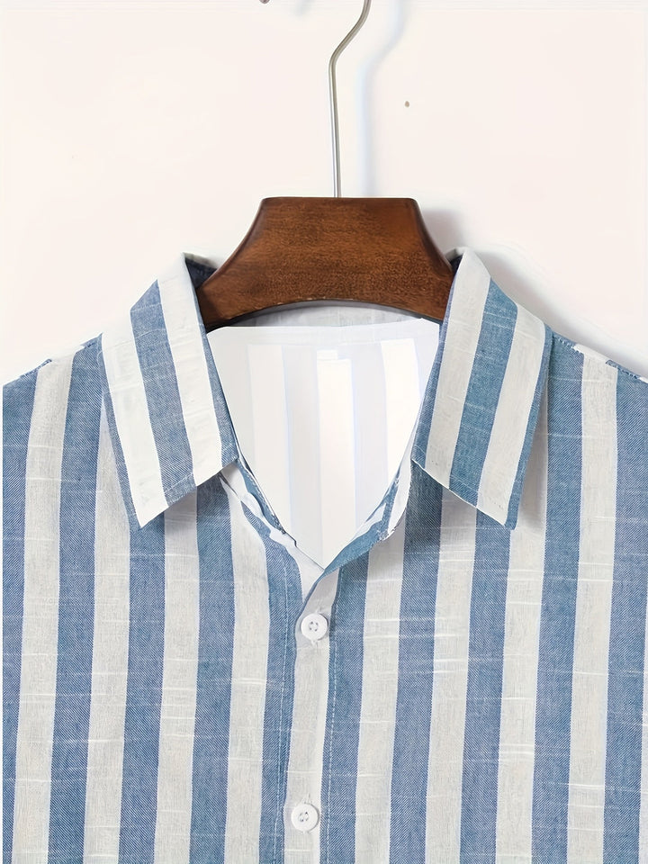 Camicia da Uomo | A Righe & Comfort Stretch | Manica Corta & Colletto Revers