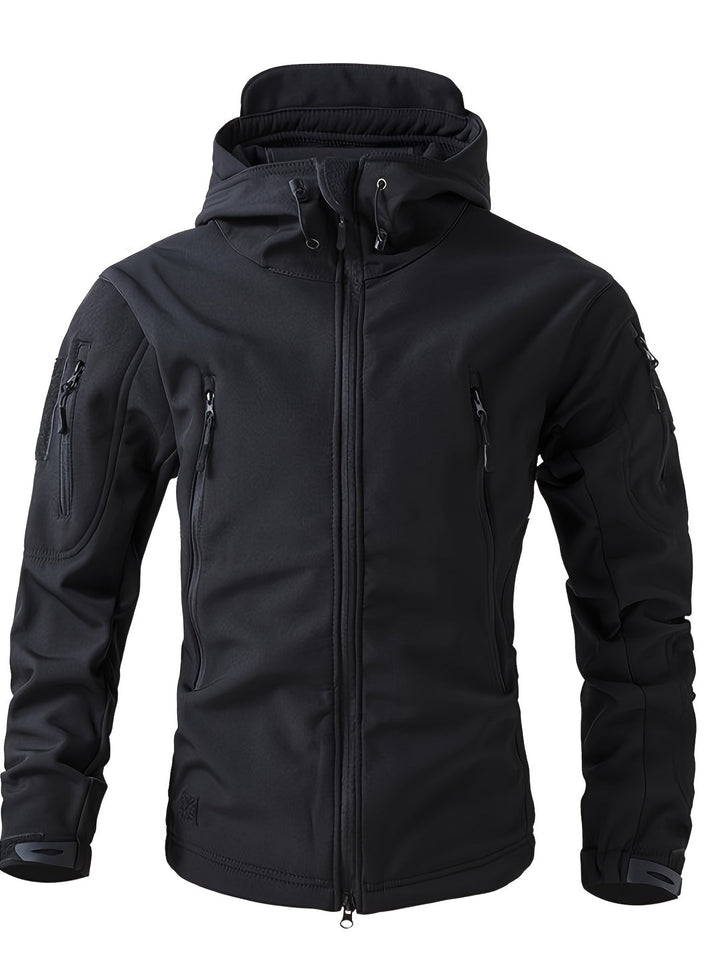 Giacca Hoodie Tattica Slim-Fit per Uomo | Soft Shell | Più Tasche | Nero Puro