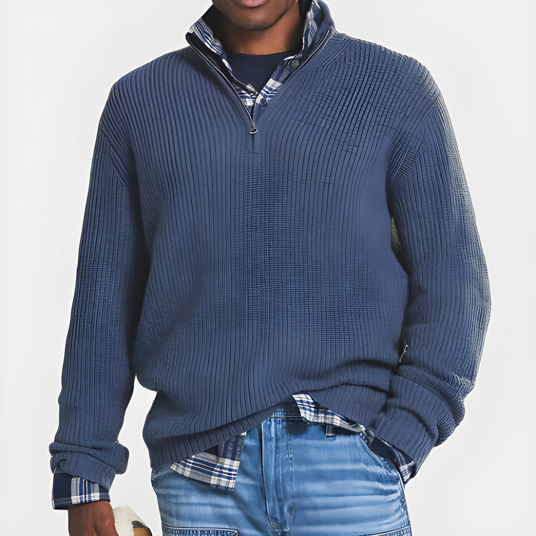 Maglione Uomo Mezza Zip in Maglia | Collo Alto | Vestibilità Comoda