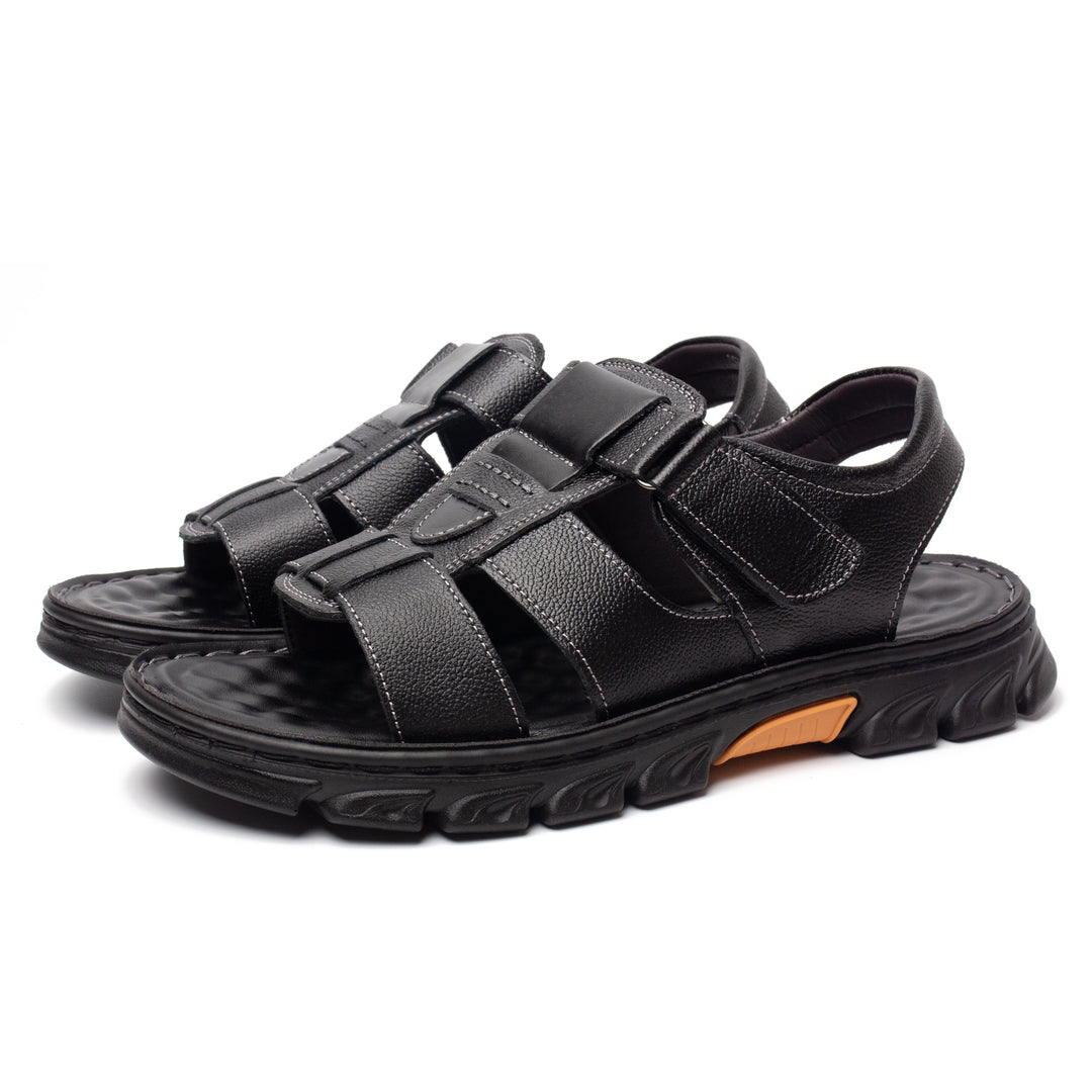 Sandali da Uomo | Punta Aperta & Velcro | Confortevoli & Antiscivolo | Pelle di Vitello & Suola in Gomma