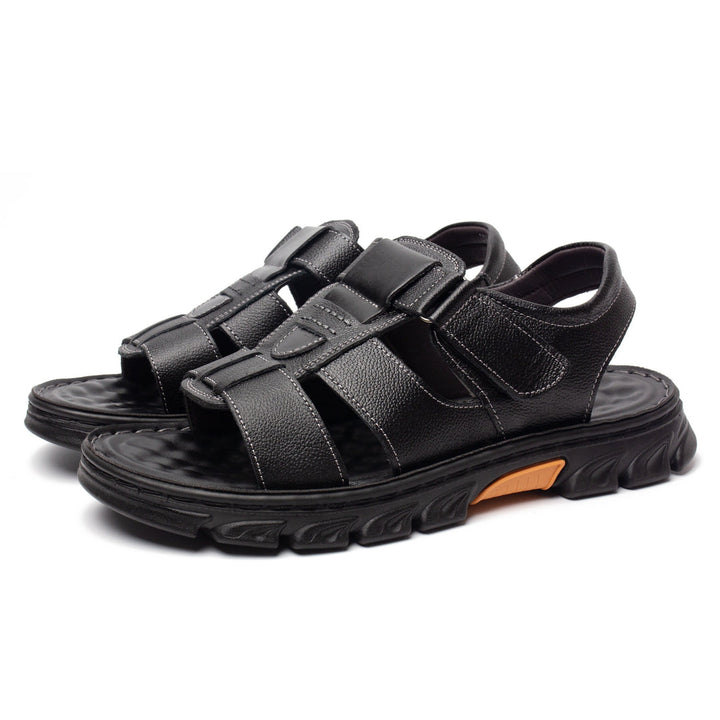 Sandali da Uomo | Punta Aperta & Velcro | Confortevoli & Antiscivolo | Pelle di Vitello & Suola in Gomma