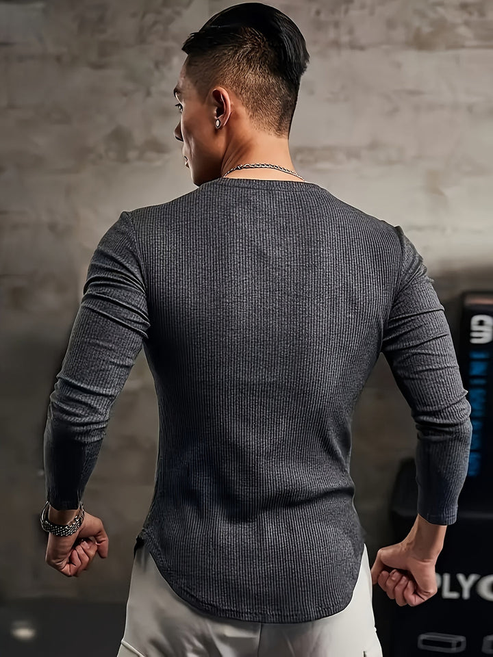 T-shirt Uomo | Collo a V & Maniche Lunghe | Alta Elasticità & Comfort | Casual