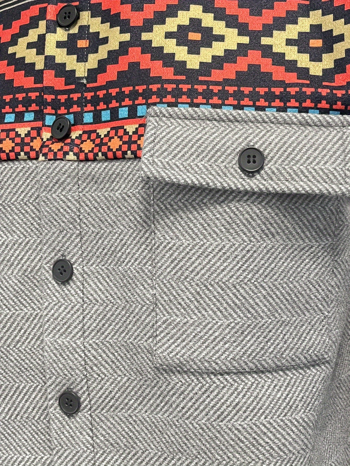Giacca casual da uomo | Patchwork geometrico | Colletto rovesciato e tasche sul petto