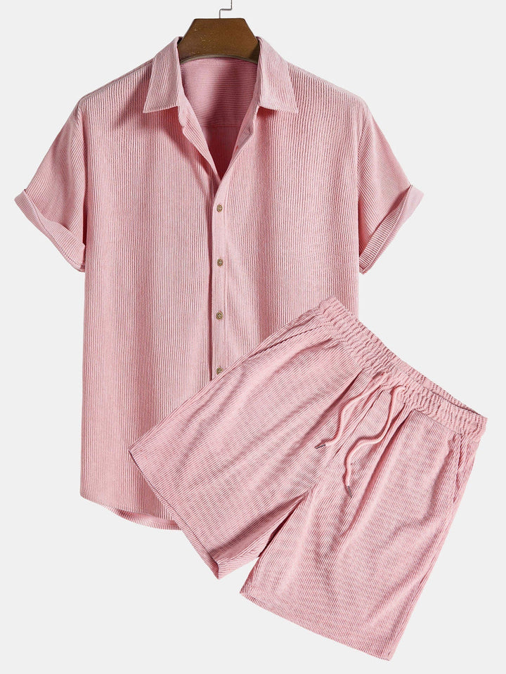 Completo Estivo Uomo | Camicia a Maniche Corte & Pantaloni Corti | Traspirante & Leggero | Poliestere
