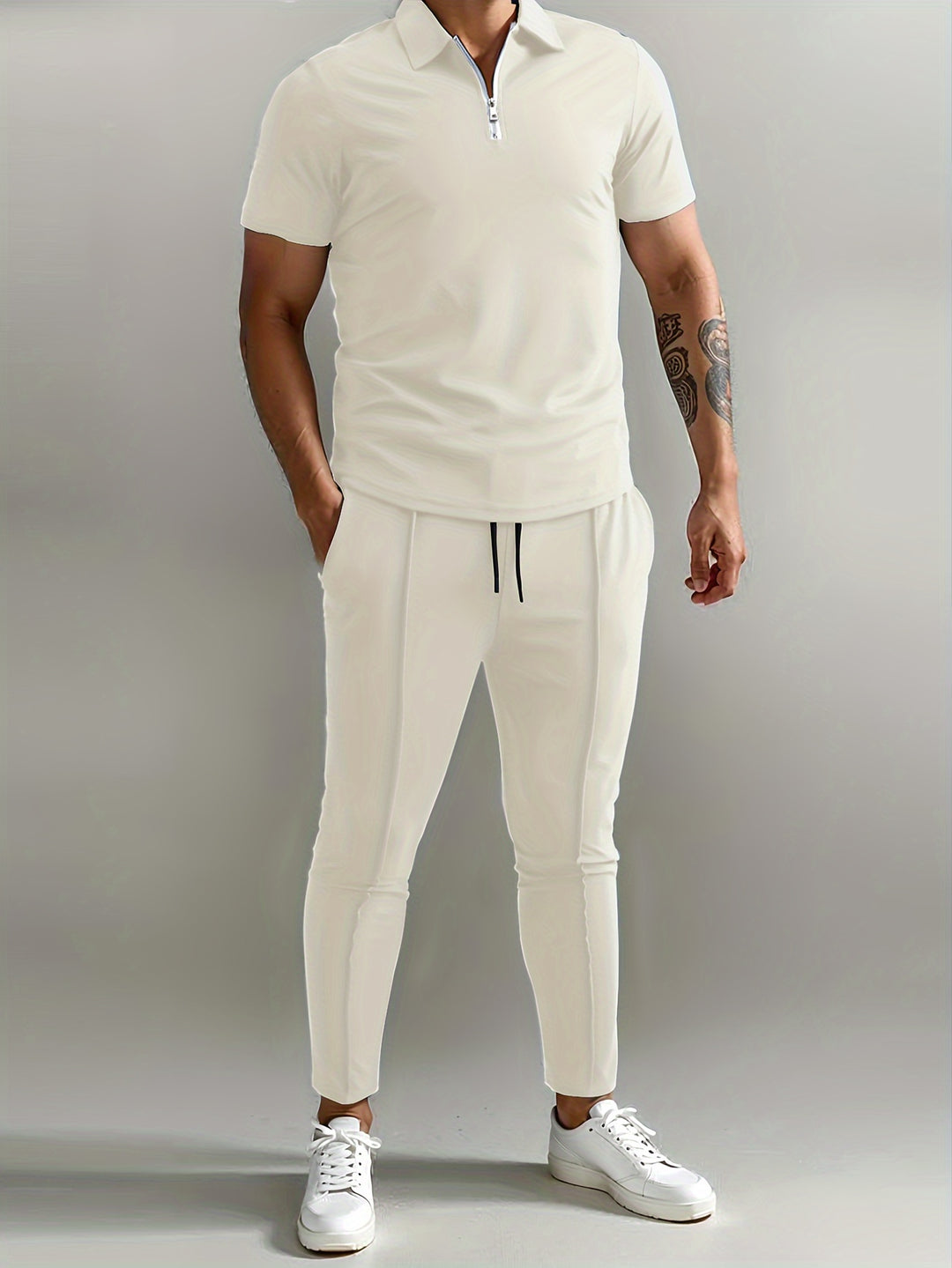 Set da Uomo | Camicia Slim-Fit & Pantaloni Sportivi | Traspirante & Leggero | Set Estivo in Poliestere