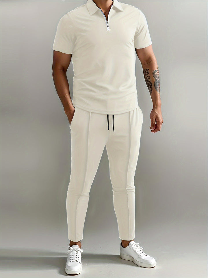 Set da Uomo | Camicia Slim-Fit & Pantaloni Sportivi | Traspirante & Leggero | Set Estivo in Poliestere