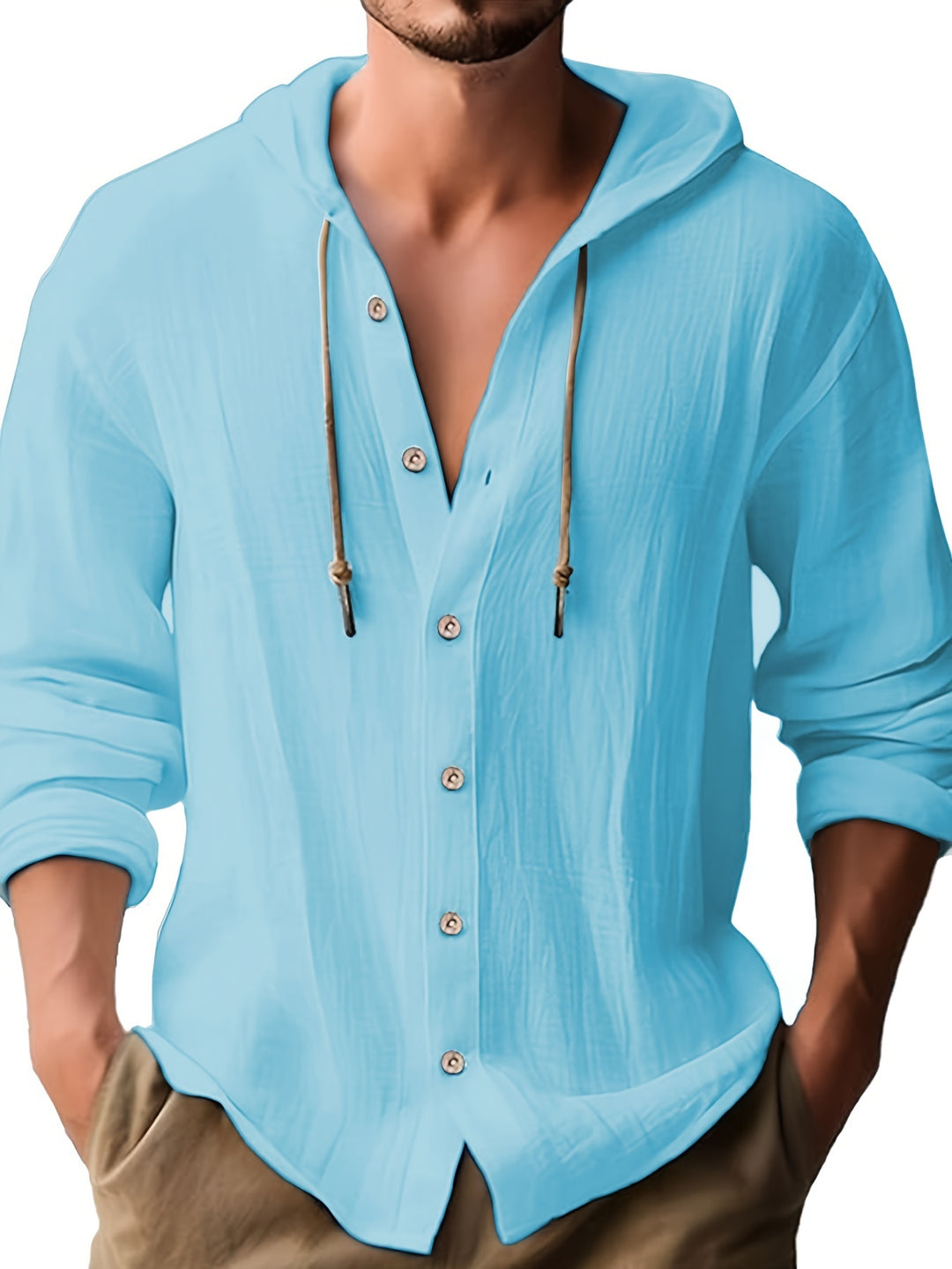 Camicia da Uomo | Cotone-Lino | Con Cappuccio e Coulisse | Casual e Stile