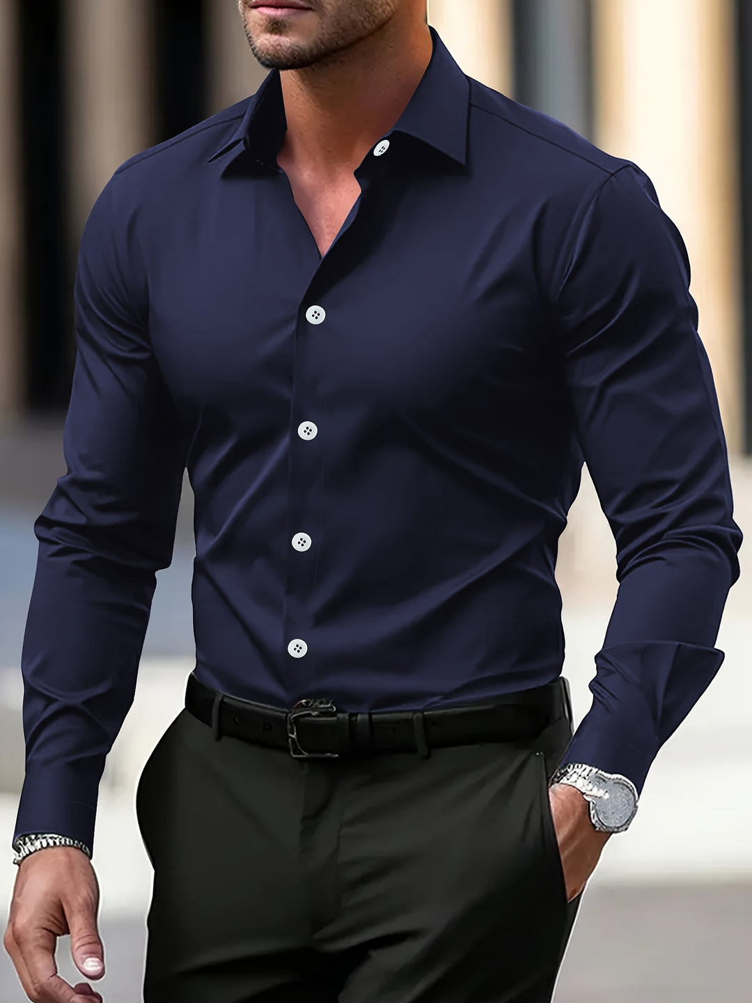 Camicia da Uomo | Semi-Trasparente & Elegante | Manica Lunga & Colletto Revers
