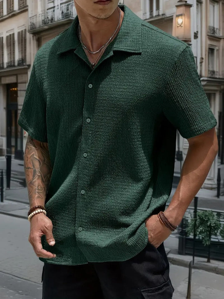 Camicia da uomo a maniche corte | Bottoni & Taschino | Traspirante & Casual | Poliestere