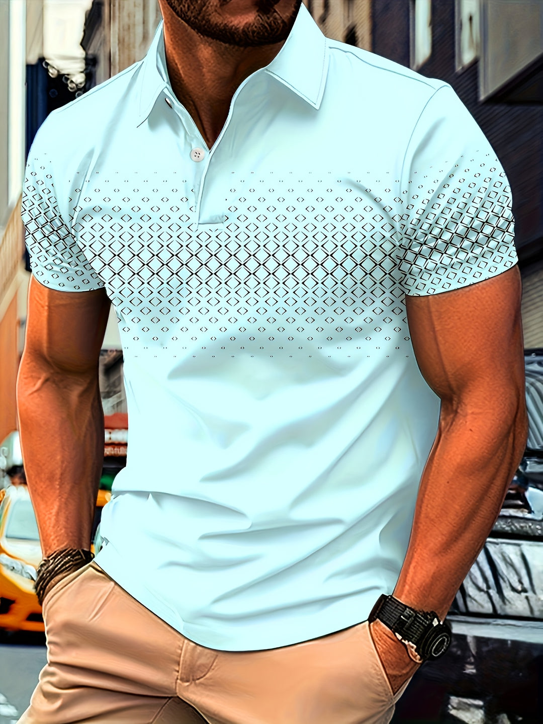 Polo da Uomo | Stampa Diamante Nera | Confortevole & Stretch | Manica Corto
