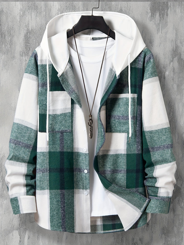 Giacca Camicia Uomo | A Quadri & Lunga | Con Cappuccio | Trendy & Confortevole