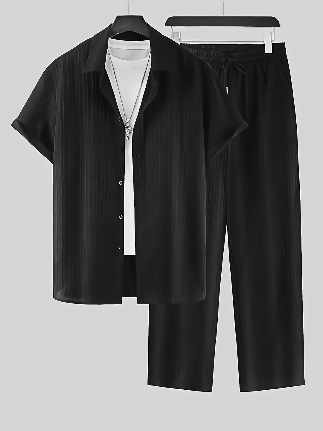 Set da Uomo a Due Pezzi | Camicia a Righe & Pantaloni con Coulisse | Casual & Confortevole