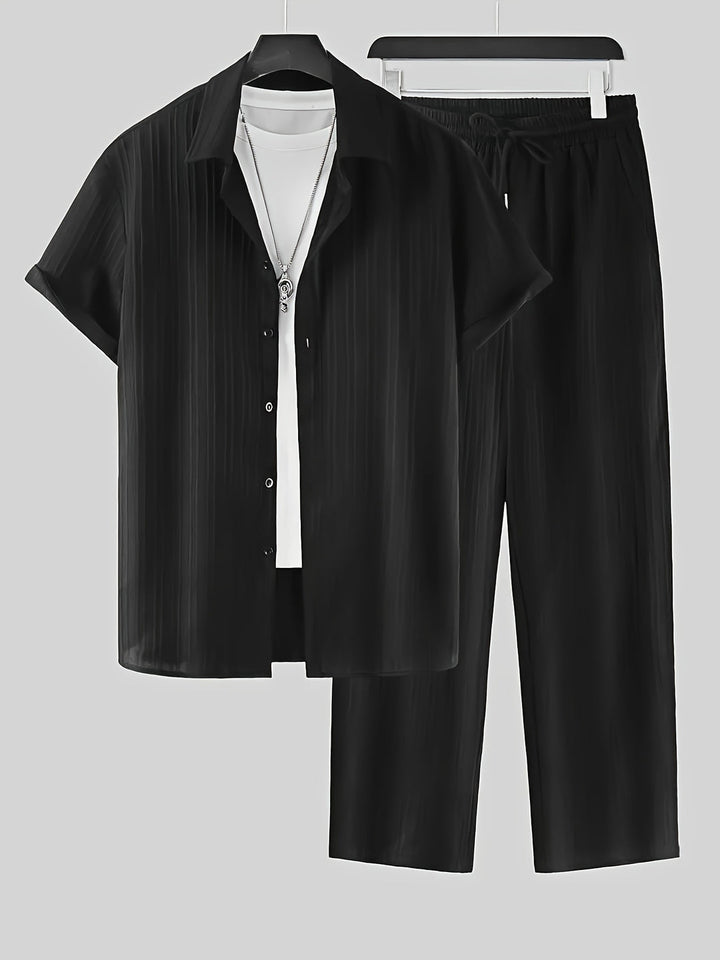 Set da Uomo a Due Pezzi | Camicia a Righe & Pantaloni con Coulisse | Casual & Confortevole