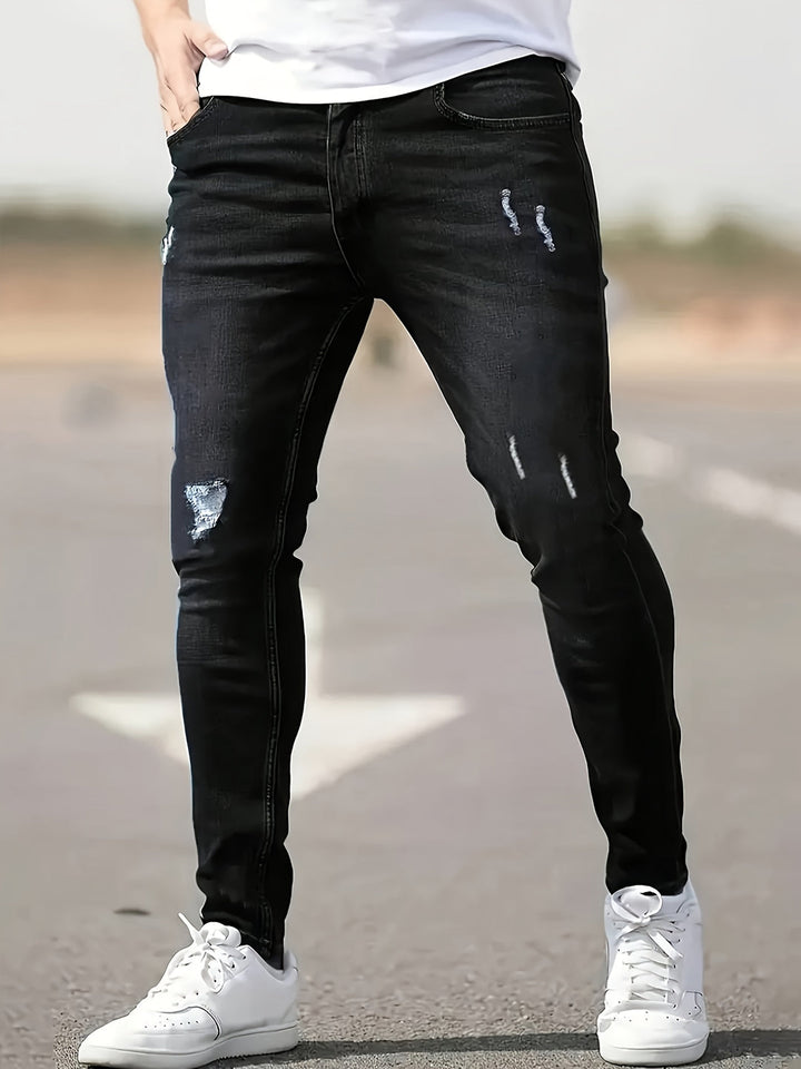 Jeans Slim-Fit da Uomo | Denim Elasticizzato & Traspirante | Stile Casual Strappato