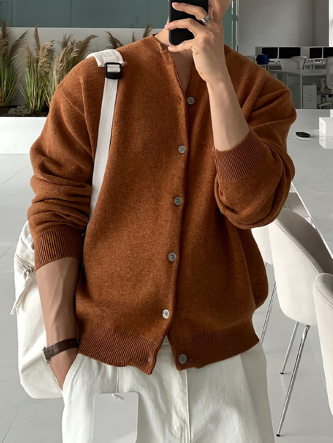 Cardigan da uomo in maglia | Chiusura con bottoni | Vestibilità regolare | Collo rotondo | Poliestere caldo